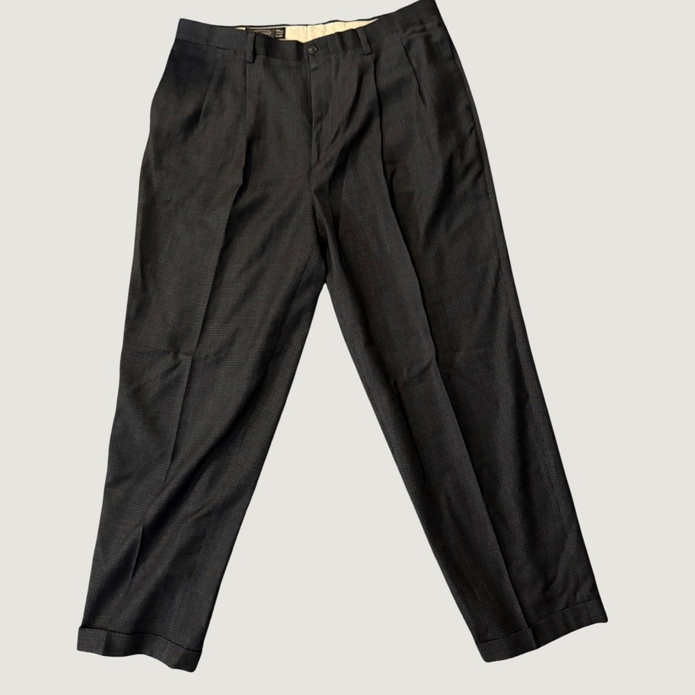 Vintage Premium Wool Trousers 38/30 Pleated Houndstooth Men's